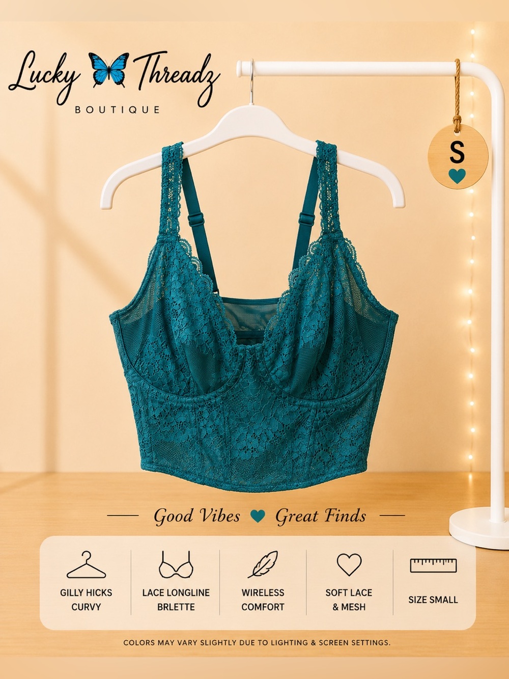 Gilly Hicks Curvy Lace Longline Bralette Bustier Corset Top Teal Small